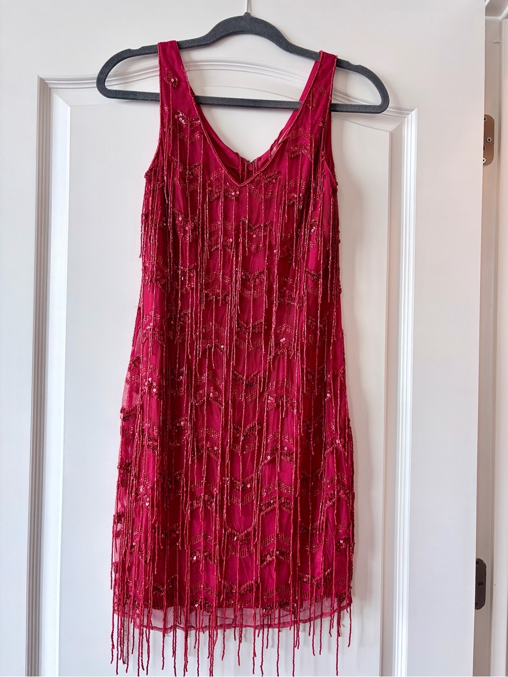 Boston Proper Red Beaded Fringe Mini Dress